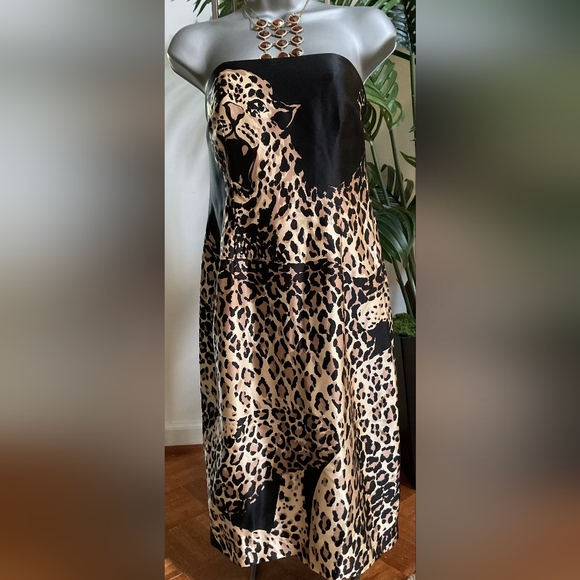 Kay Unger One Of A Kind Strapless Silk Leopard Dress - Picture 2 of 11